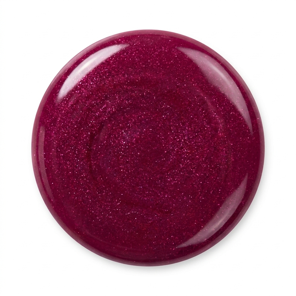 Drop swatch of MineVital Naughty C26 — glossy deep magenta-fuchsia shimmer water-based breathable nail polish color