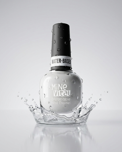 MineVital French B. D03 water-based breathable nail polish bottle with water splash — soft milky white French manicure shade, water-permeable and acetone-free
