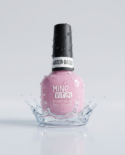 MineVital Lip Fit S05 water-based breathable nail polish bottle with water splash — soft candy baby pink, water-permeable and acetone-free formula